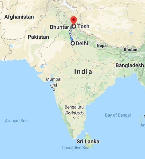 Google Maps Delhi to Tosh
