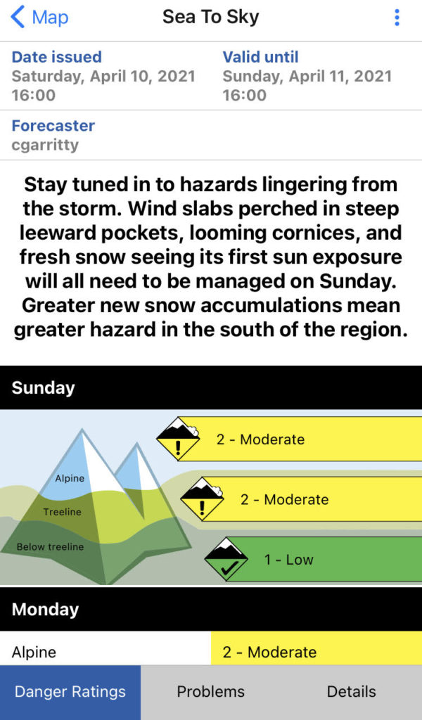 Avalanche Canada Forecast Sea to Sky Apr 11 2021