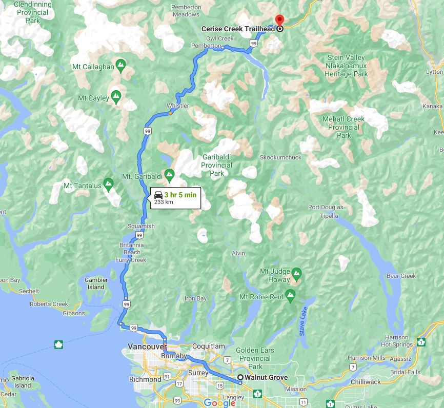 Drive to Cerise Creek Trailhead