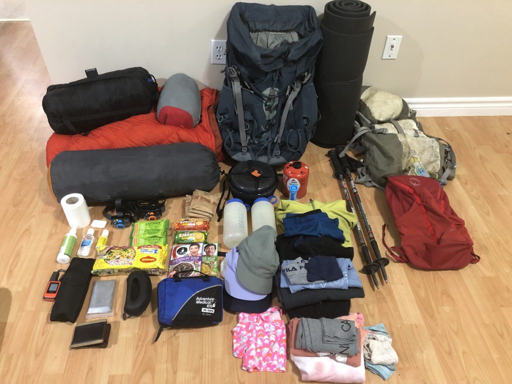 Gear for 2 night backcountry camping at Upper Joffre Lake