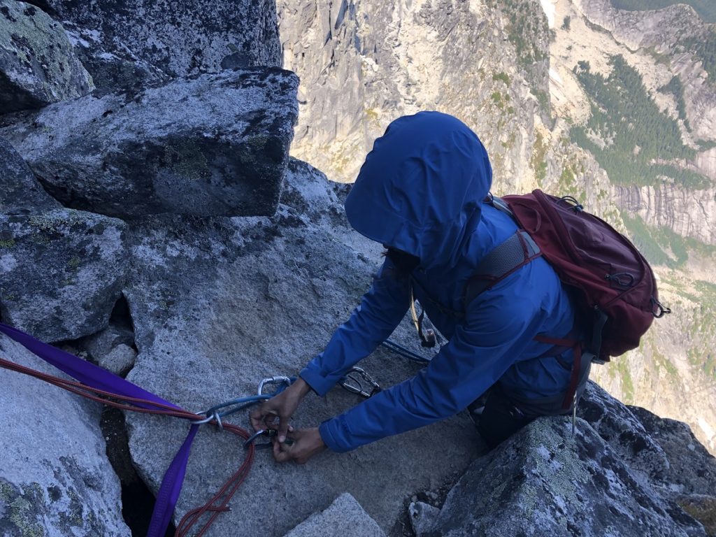 Rappelling down West Summit of Mount Rexford