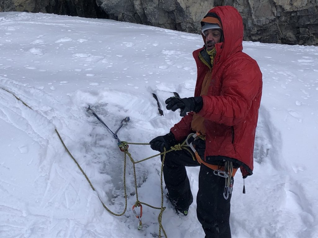 Five-Day Ice Leader Camp - Sean Isaac Fixed Point Lead Belay